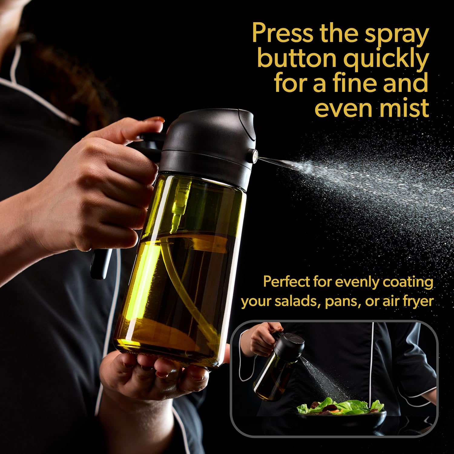 Detalle de CREADY 8429977900236 – szklany spray do oleju 2 w 1, 470 ml, czarny
