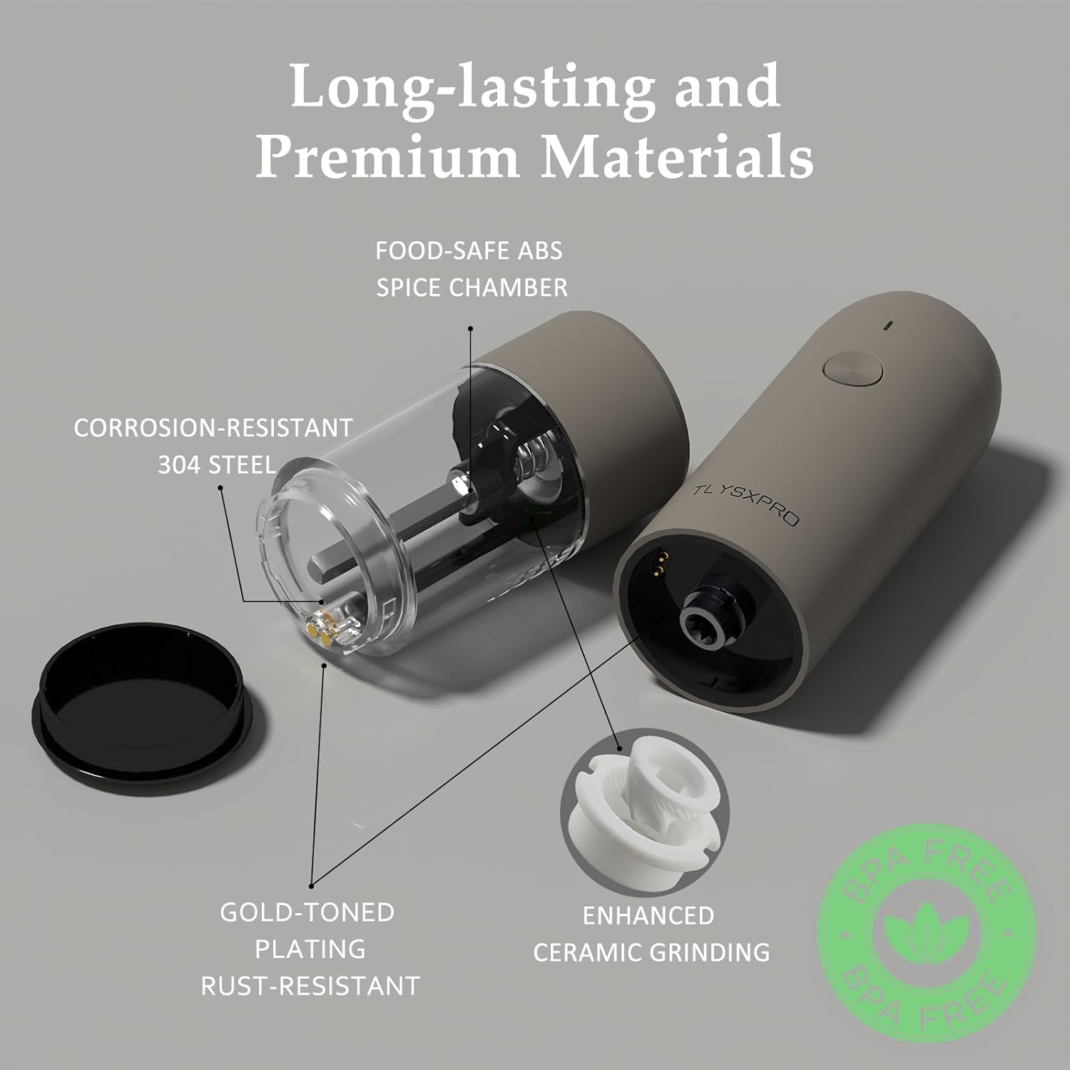 Detalle de Greige Electric Salt and Pepper Grinder Set 2-pack 🧂
