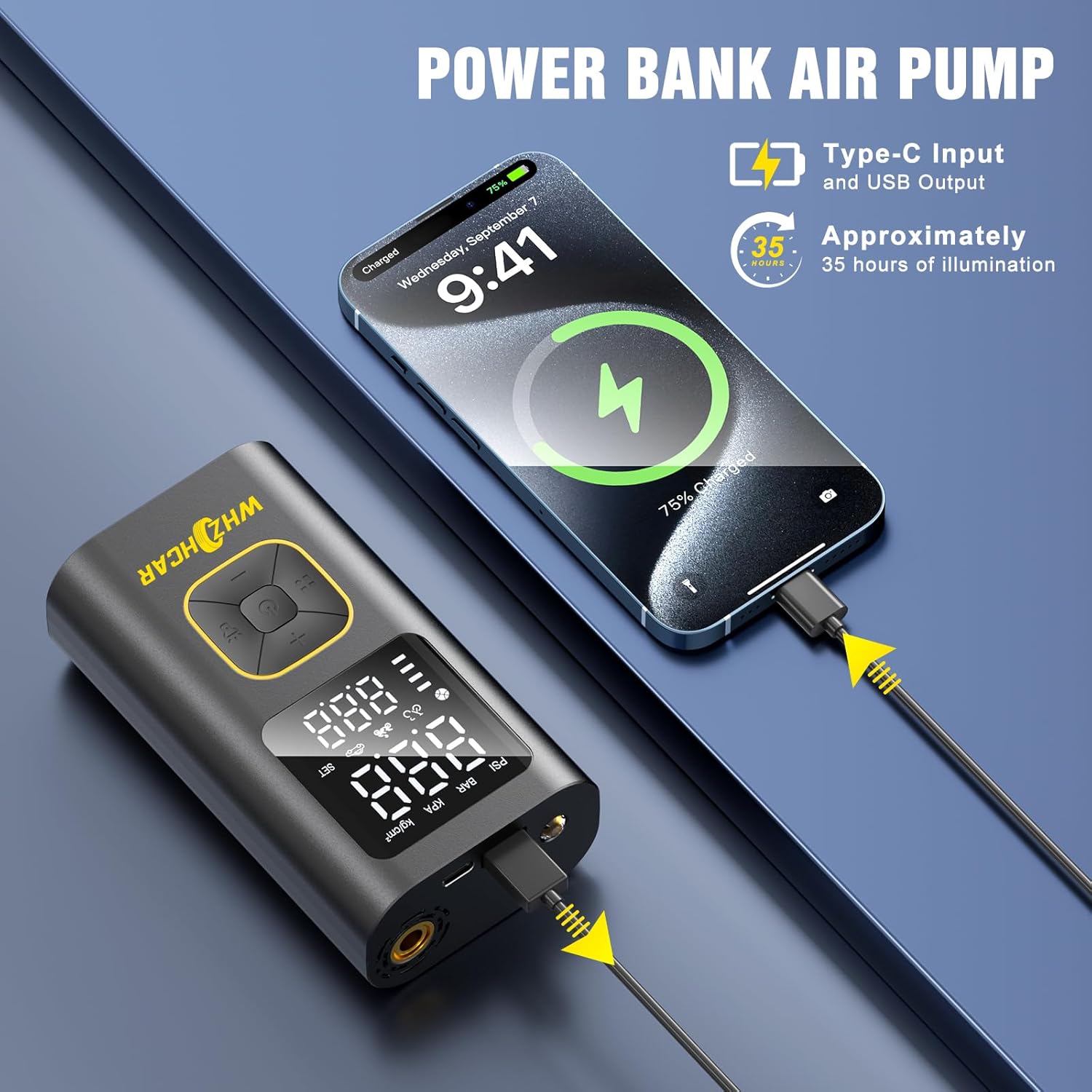 Thumbnail 3 de Electric Air Pump: Wireless Battery Compressor with 150 PSI, 5 Modes and Power Bank