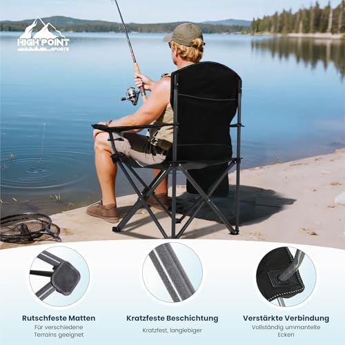 Detalle de HIGH POINT SPORTS Campingstuhl Faltbar Angelstuhl – Stabiles Klappdesign, 160 kg Belastung