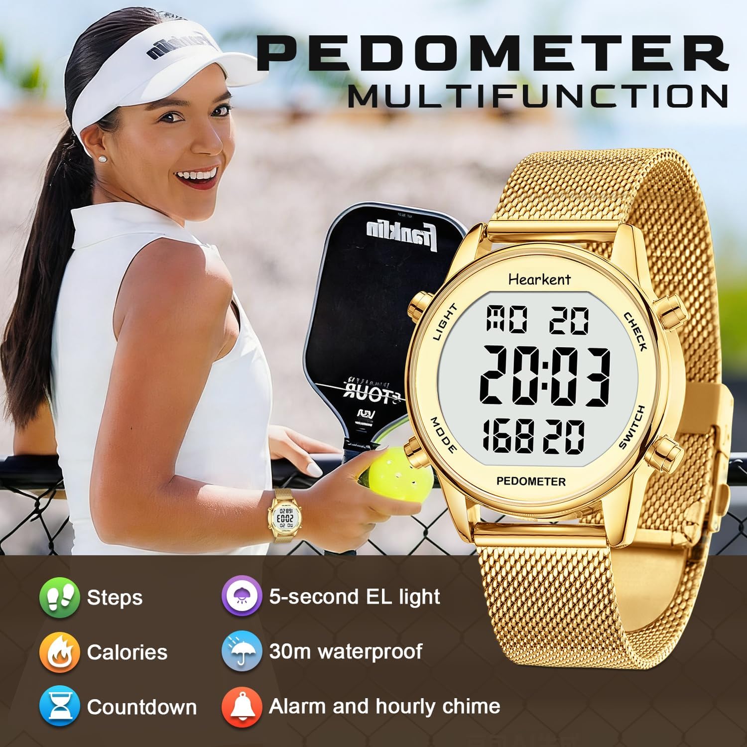 Detalle 2 de Hearkent Pedometer Watch for Women, 30M Waterproof