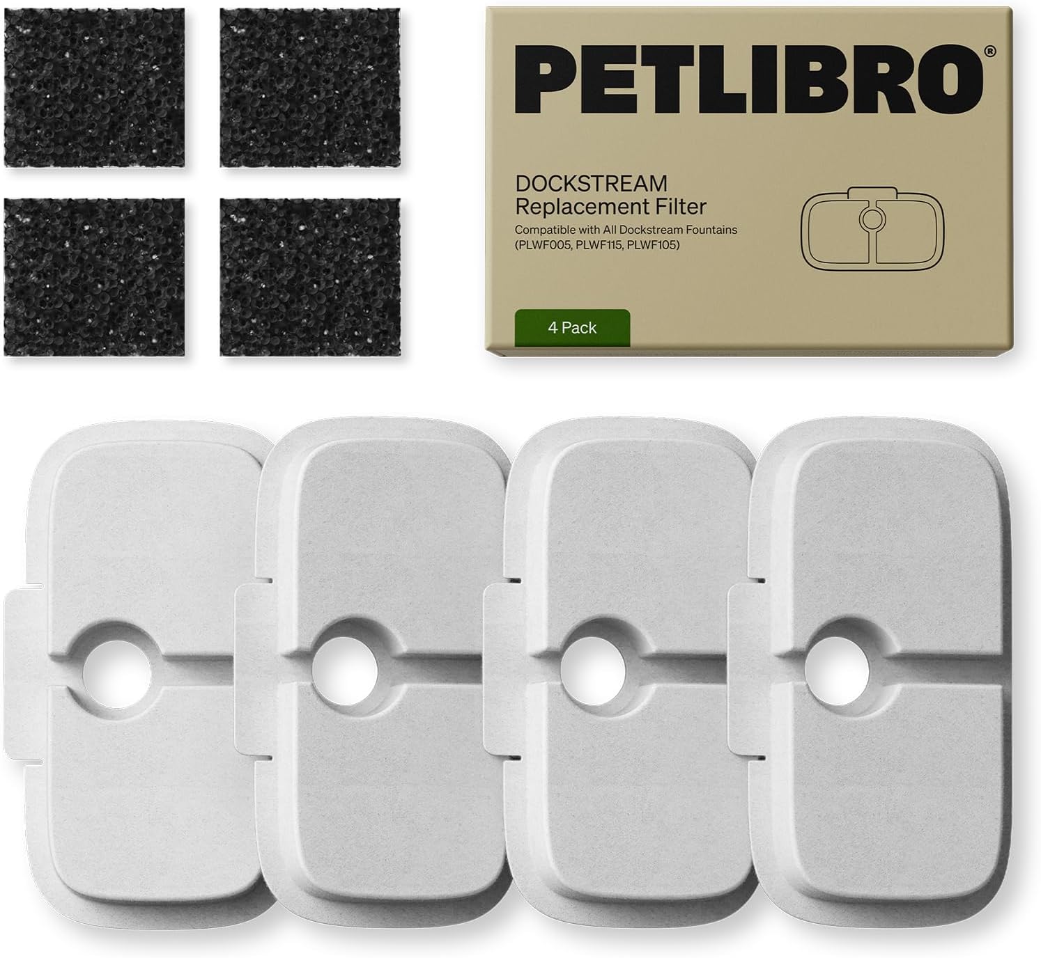 Detalle de PETLIBRO Replacement Filters for Dockstream Cat Water Fountain (4-Pack) for PLWF106/PLWF116/PLWF115/PLWF105/PLWF005