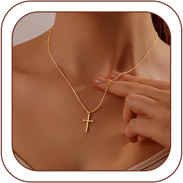 Detalle de HAXIYA Cross Pendant Necklace 14K Gold Plated