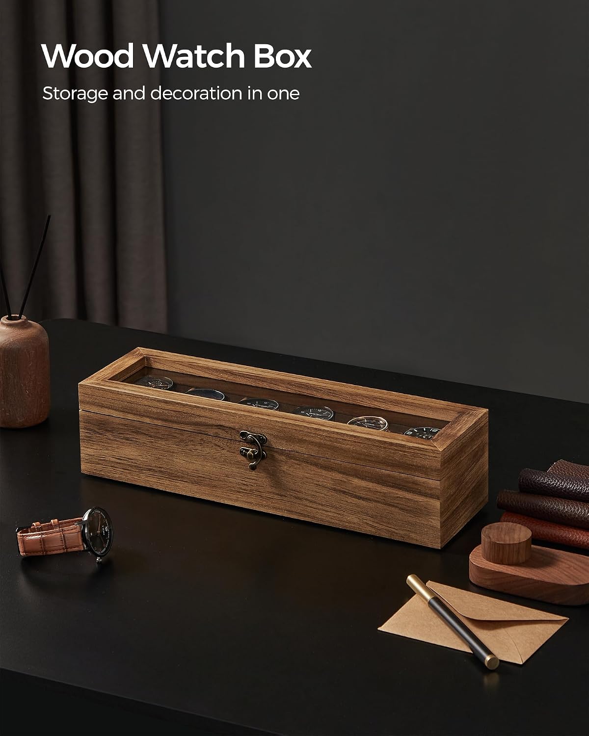 Thumbnail 6 de SONGMICS Watch Box JOW006K01 – 6-Slot Solid Wood Display Case with Glass Lid