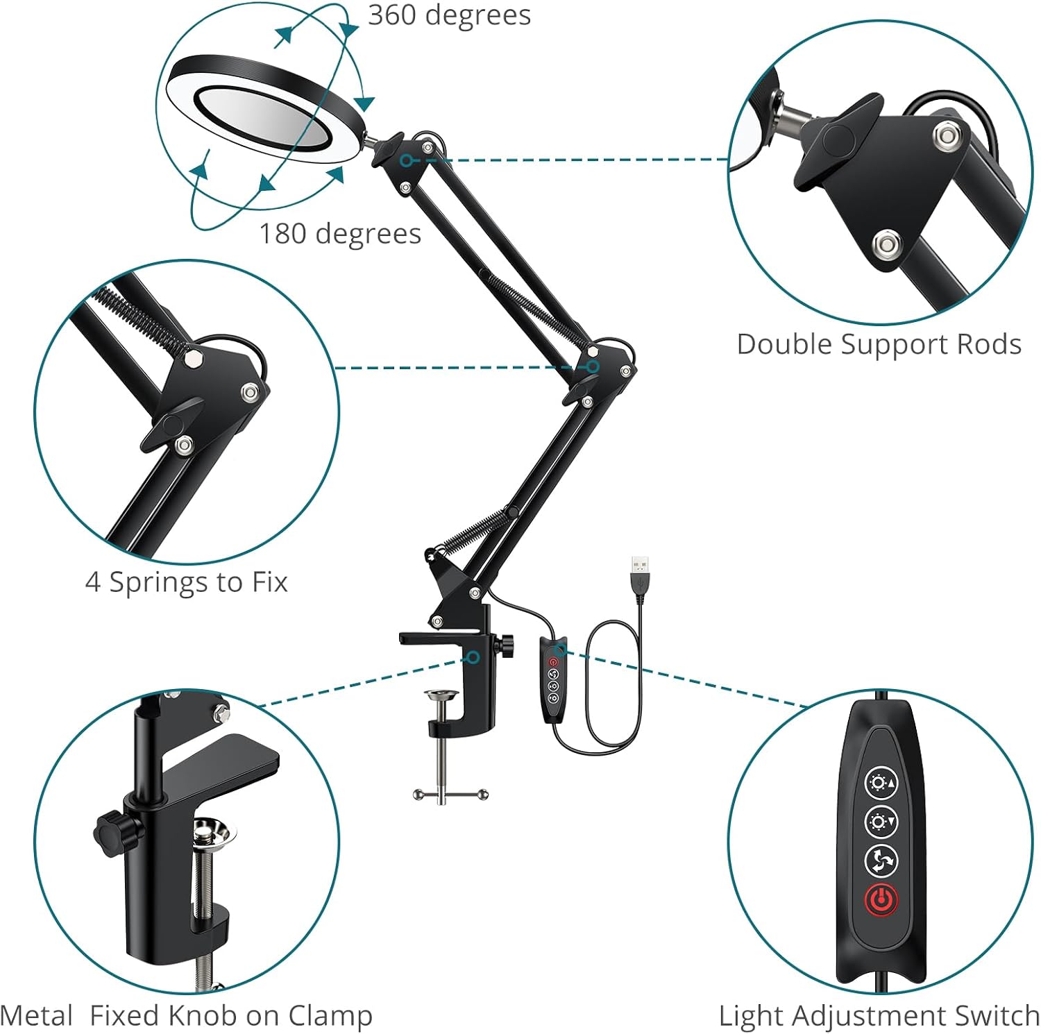 Detalle de YGiTK Magnifying Glass with Light: A Practical Desk Lamp Magnifier for Reading, Crafting and Repairs