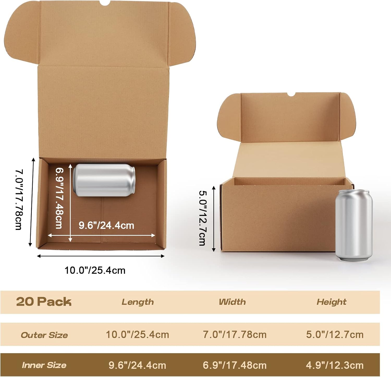 Thumbnail 1 de EYMPEU Shipping Cardboard Boxes 10x7x5 inch (25.4x17.8x12.7cm) - 20 Pack, Brown Kraft Corrugated Mailing Boxes