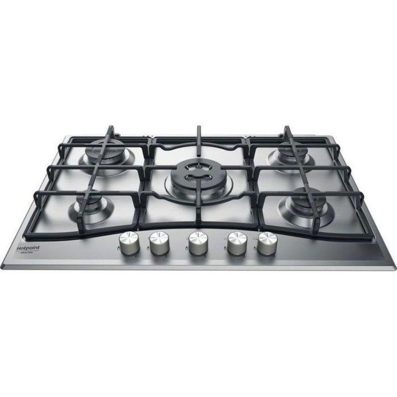 Detalle de Hotpoint PCN 751 T/IX/HA: placa de gas de 75 cm con 5 quemadores en acero inoxidable