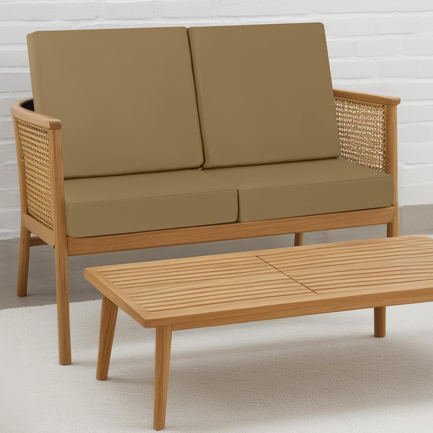 Detalle de PrimePATIO Outdoor Chair Seat Cushions (Set of 2) – 7cm Thick, 40x40cm, Dark Khaki