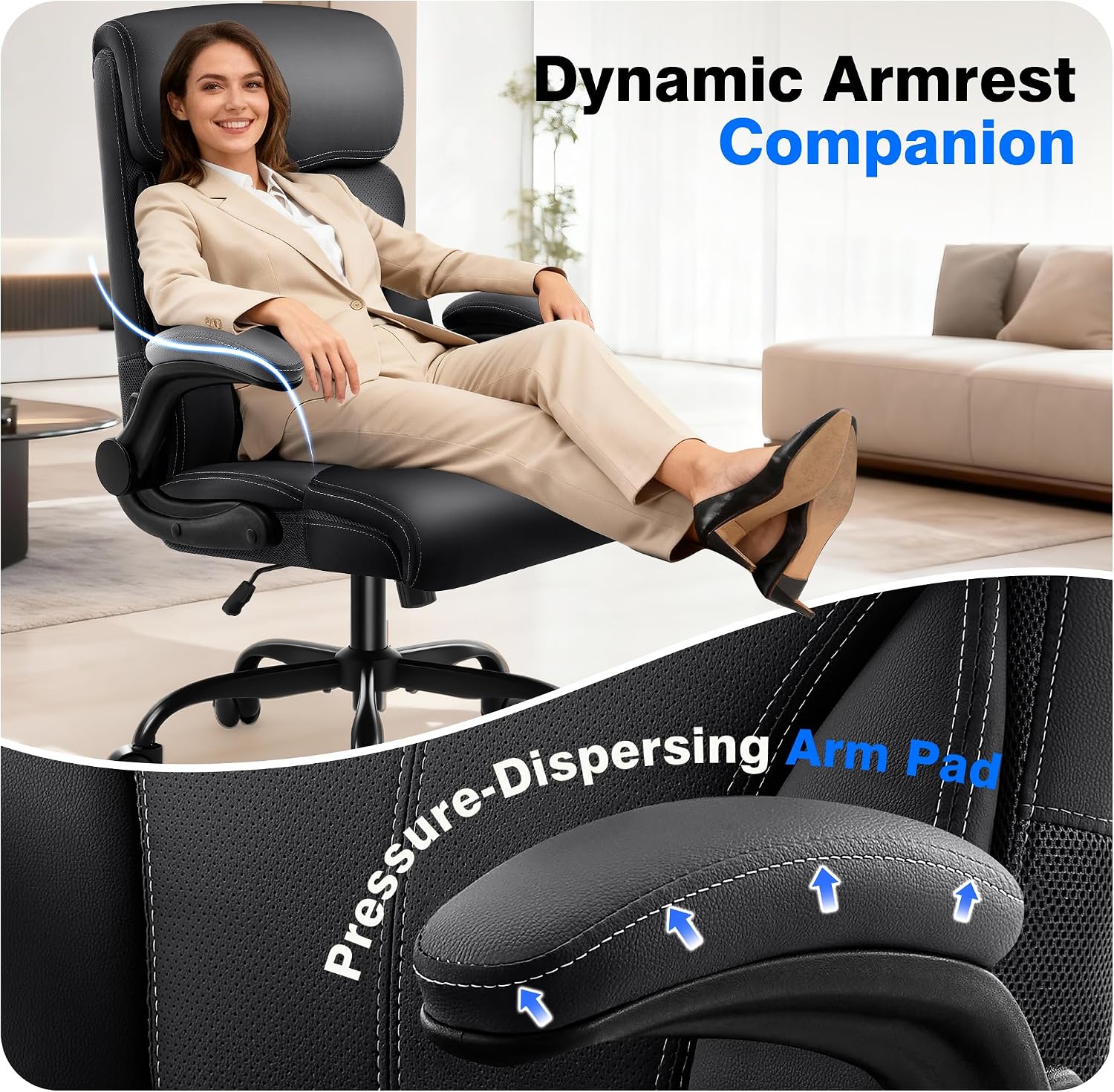 Detalle 2 de AreShark Office Chair Executive High Back with Lumbar Support, Breathable Faux Leather, and Rock Recline
