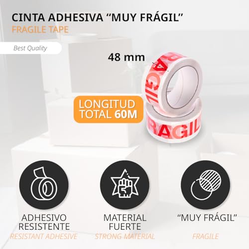 Thumbnail 1 de OFITURIA Cinta Adhesiva Cinta Frágil — Rollo blanco 📦