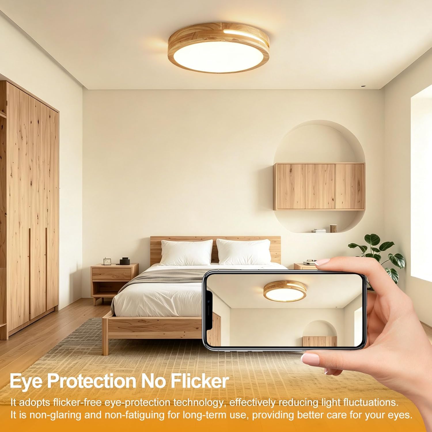 Thumbnail 3 de MELAYR Ceiling Lights LED 30W, 3000K Warm Flush Ceiling Lighting – Ø30cm, 3600LM, CRI≥80, Wooden Finish