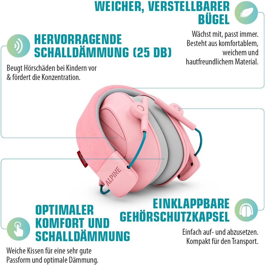 Thumbnail 2 de Alpine Muffy Lärmschutz-Kopfhörer für Kinder bis 16 Jahre (rosa) – Komfort mit verstellbarem Kopfband
