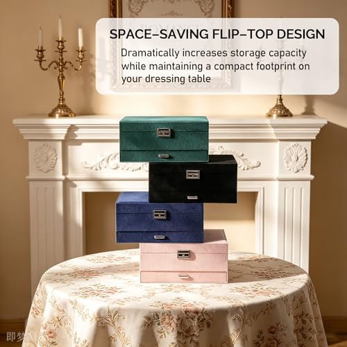 Thumbnail 6 de Lumcoyee Jewellery Organisers Box for Women & Girls, 3-Tier & 2 Drawers, Green