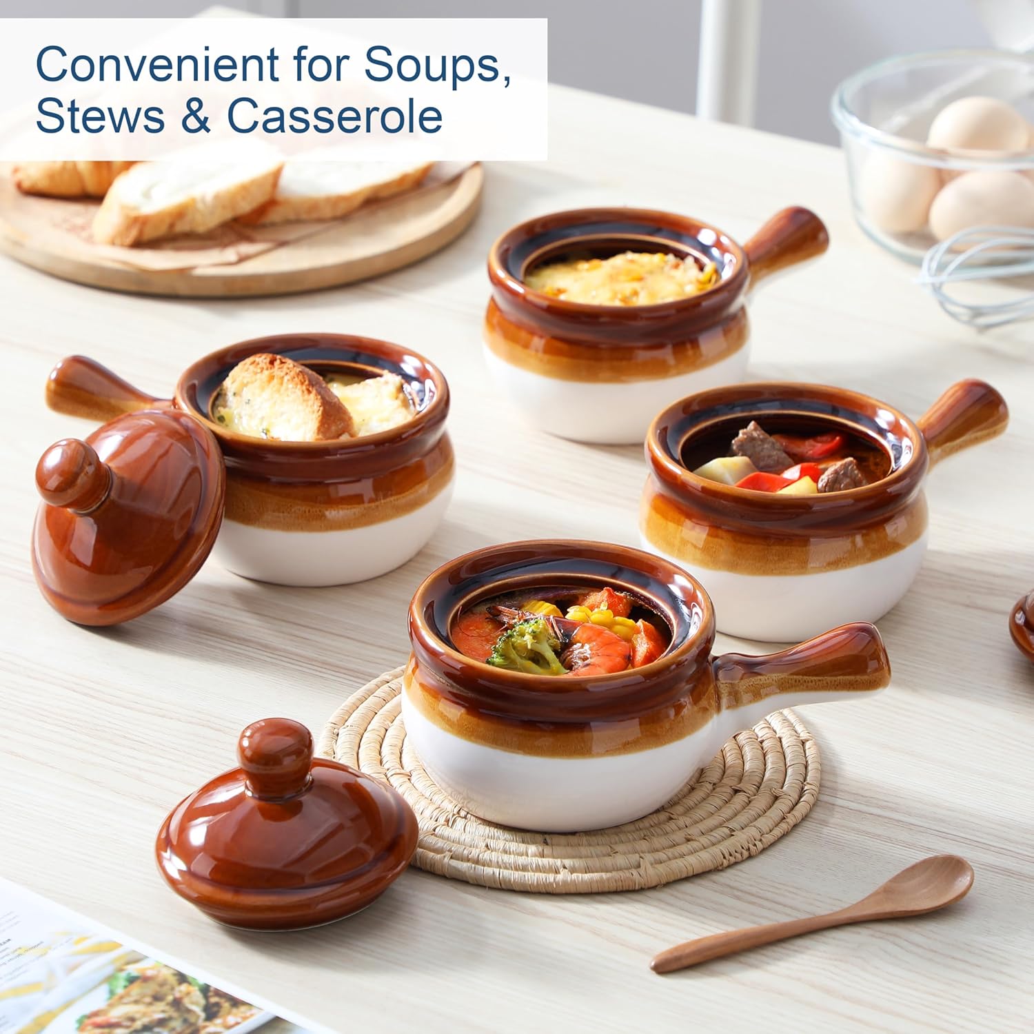 Thumbnail 6 de LOVECASA 16 oz French Onion Soup Crocks with Lids (Set of 4) – porcelain soup bowls with extended handle