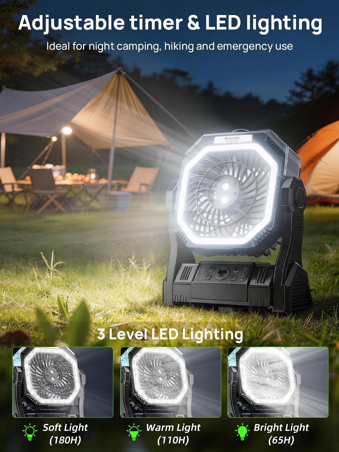 Detalle de Kssvzz Camping Fan, 20,000mAh Misting Fan with LED Light and Timer
