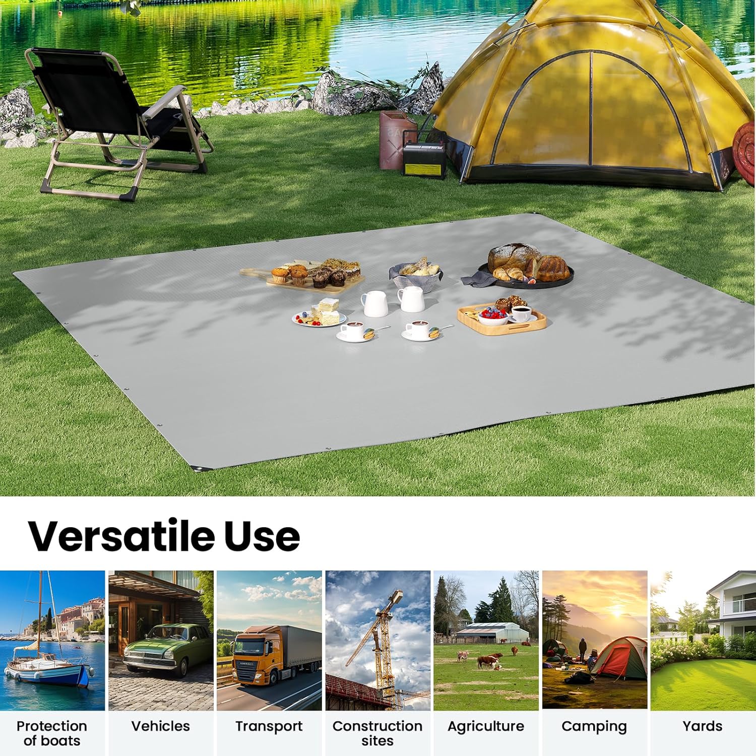 Thumbnail 5 de WOLTU Bâche de protection en PE 280 g/m², 2 x 2 m (gris + noir) avec œillets