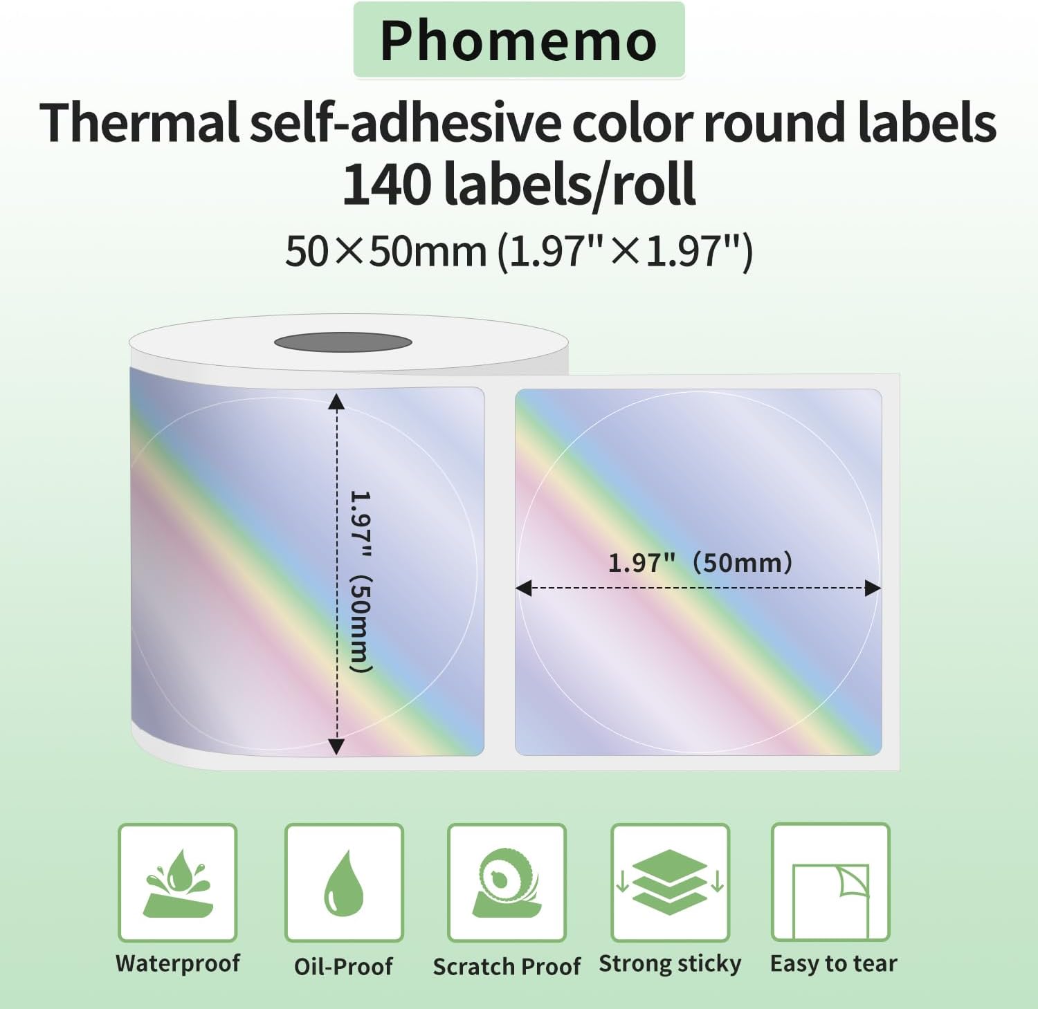 Detalle de Etichette rotonde laser a colori Phomemo M110, 50x50 mm: 140 etichette per rotolo