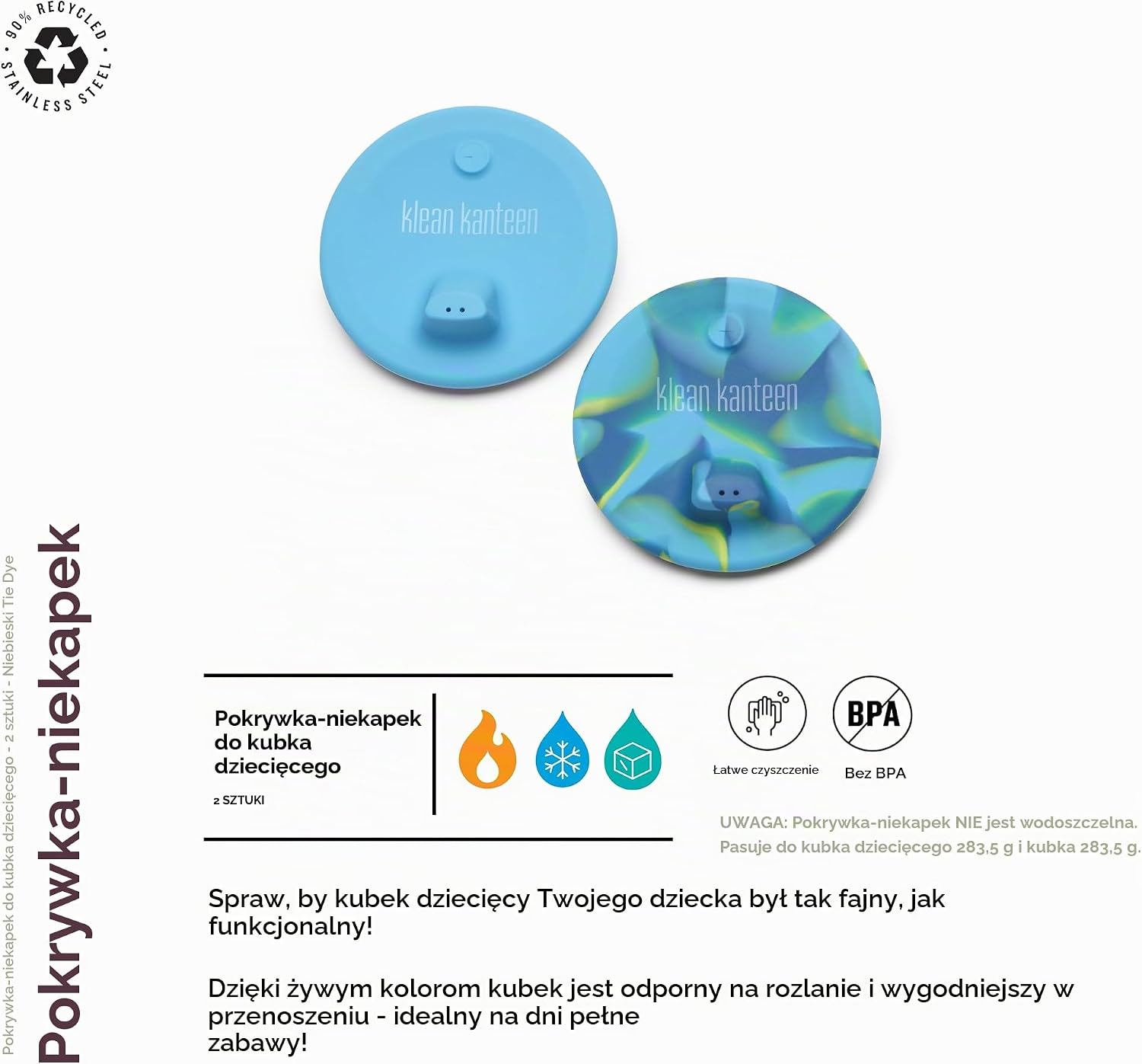 Detalle de Klean Kanteen Sippy – pokrywki do kubka 10 oz, 2 sztuki, Blue Tie Dye