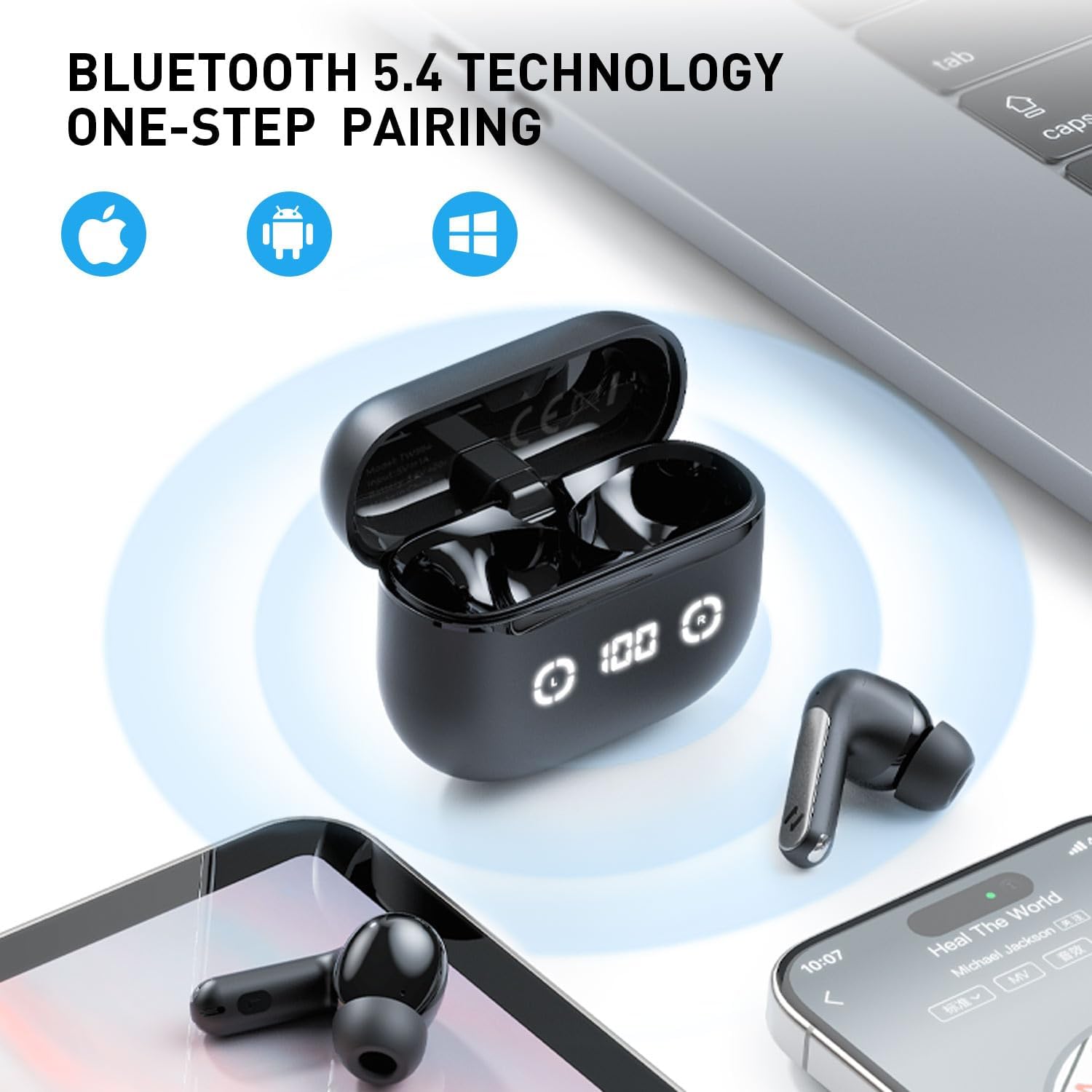 Detalle de havit NC01T Active Noise Cancelling Wireless Earbuds with Bluetooth 5.4 and 4-Mic ENC