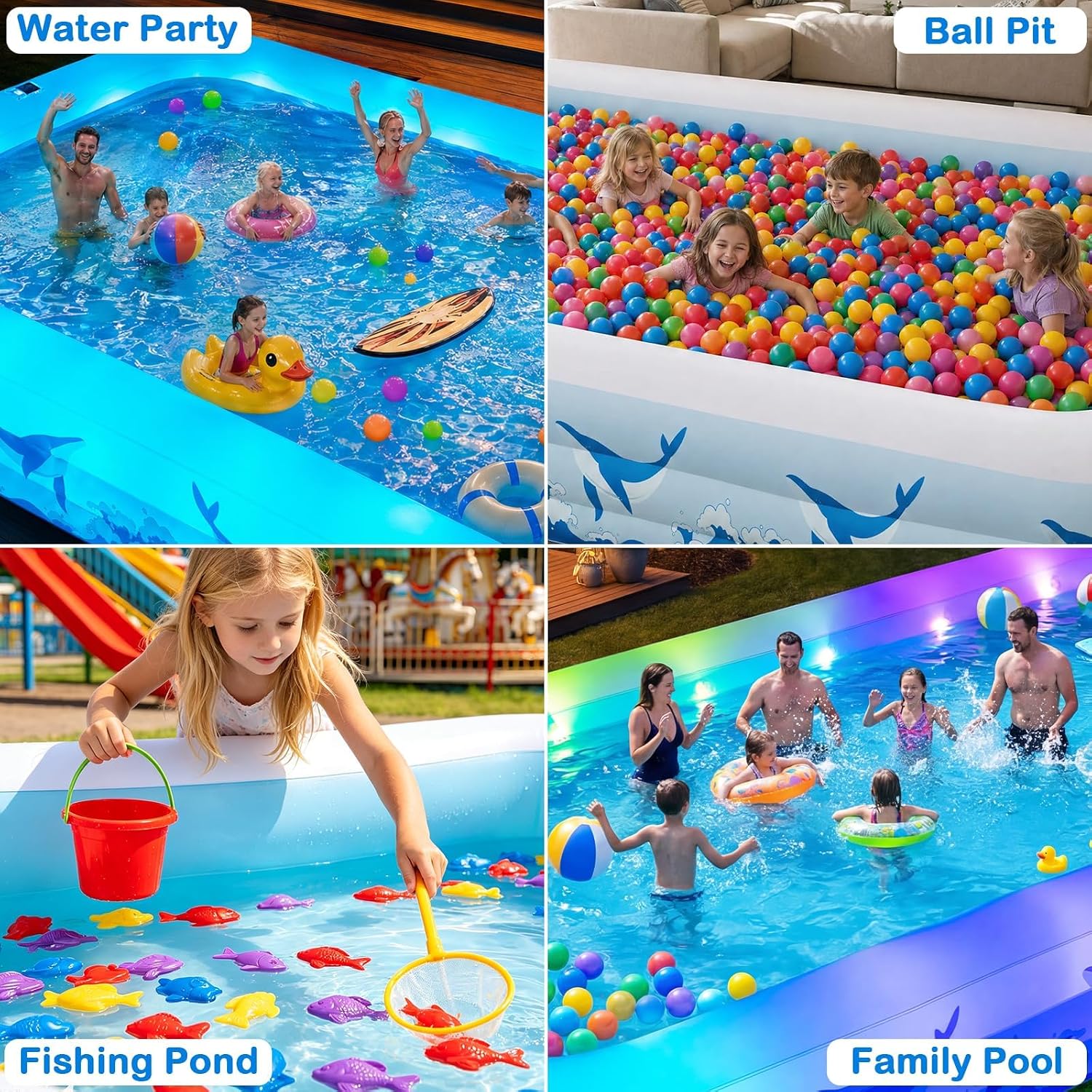 Thumbnail 6 de Large Inflatable Pool with Solar-Powered Lights (12FT x 6.5FT) — Family-Size Backyard Oasis