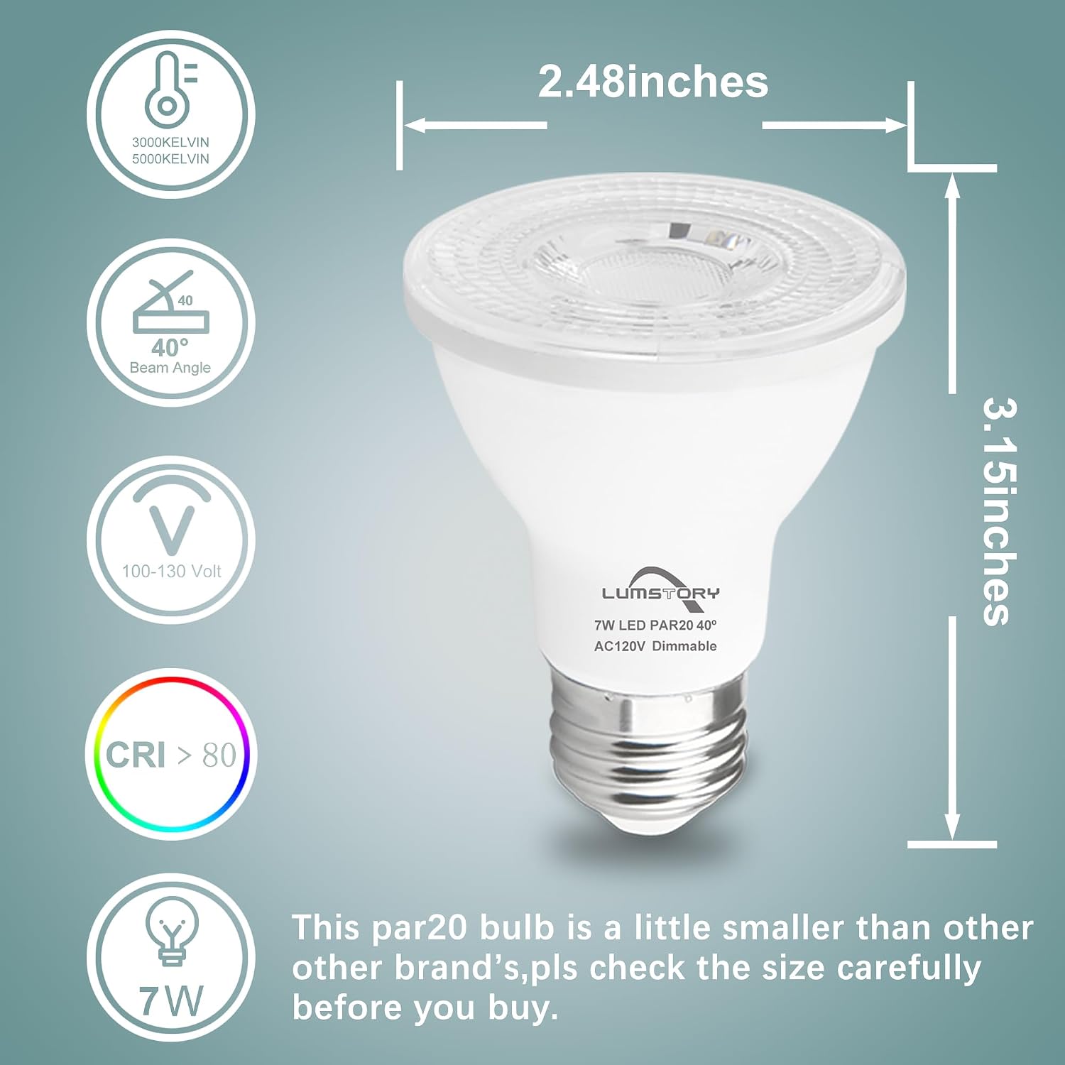 Thumbnail 1 de LumStory L-PARW7 PAR20 LED Bulbs, 12-Pack, 5000K Dimmable, E26