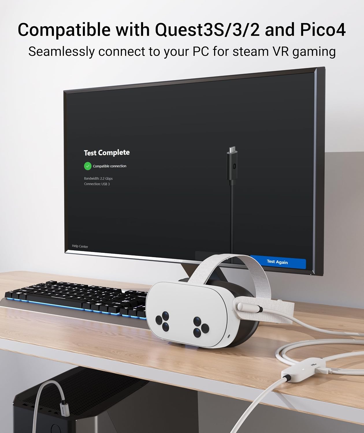 Detalle de Syntech Link-Kabel mit Ladefunktion (6 m) für Meta Quest 3/3S/2 – USB 3.0 A auf C, für PC/SteamVR
