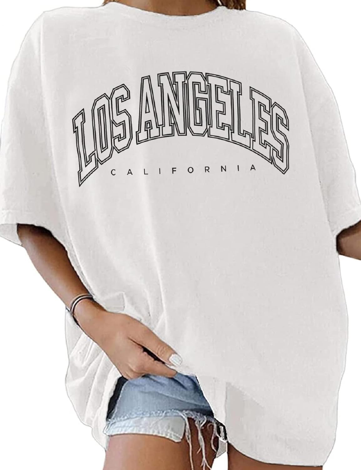 Thumbnail 6 de TOMEEK T-Shirt da Donna Girocollo Manica Corta Oversize in Cotone – Stampa Alphabet Los Angeles