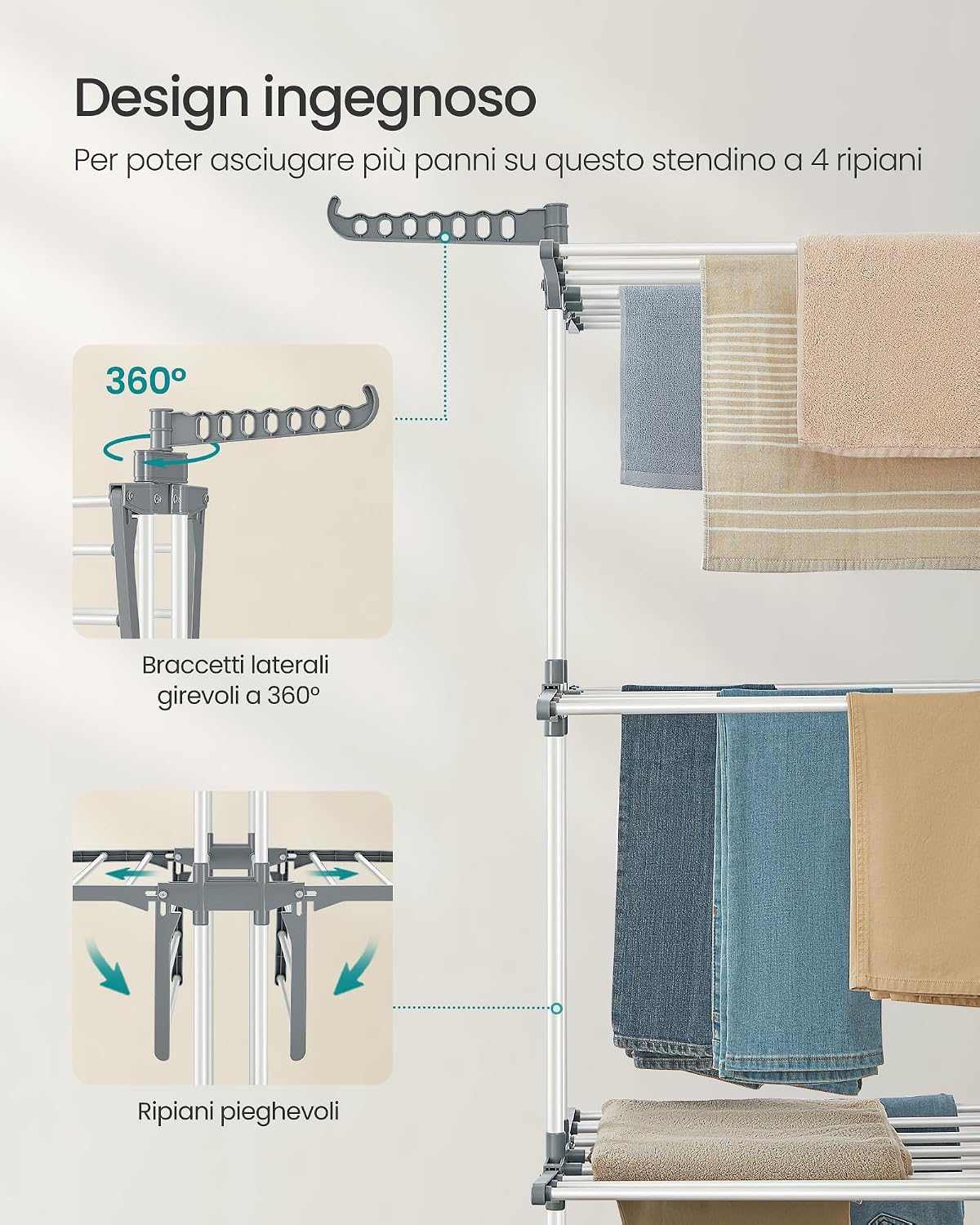 Detalle 1 de SONGMICS LLR703WZ02 stendino pieghevole 4 livelli