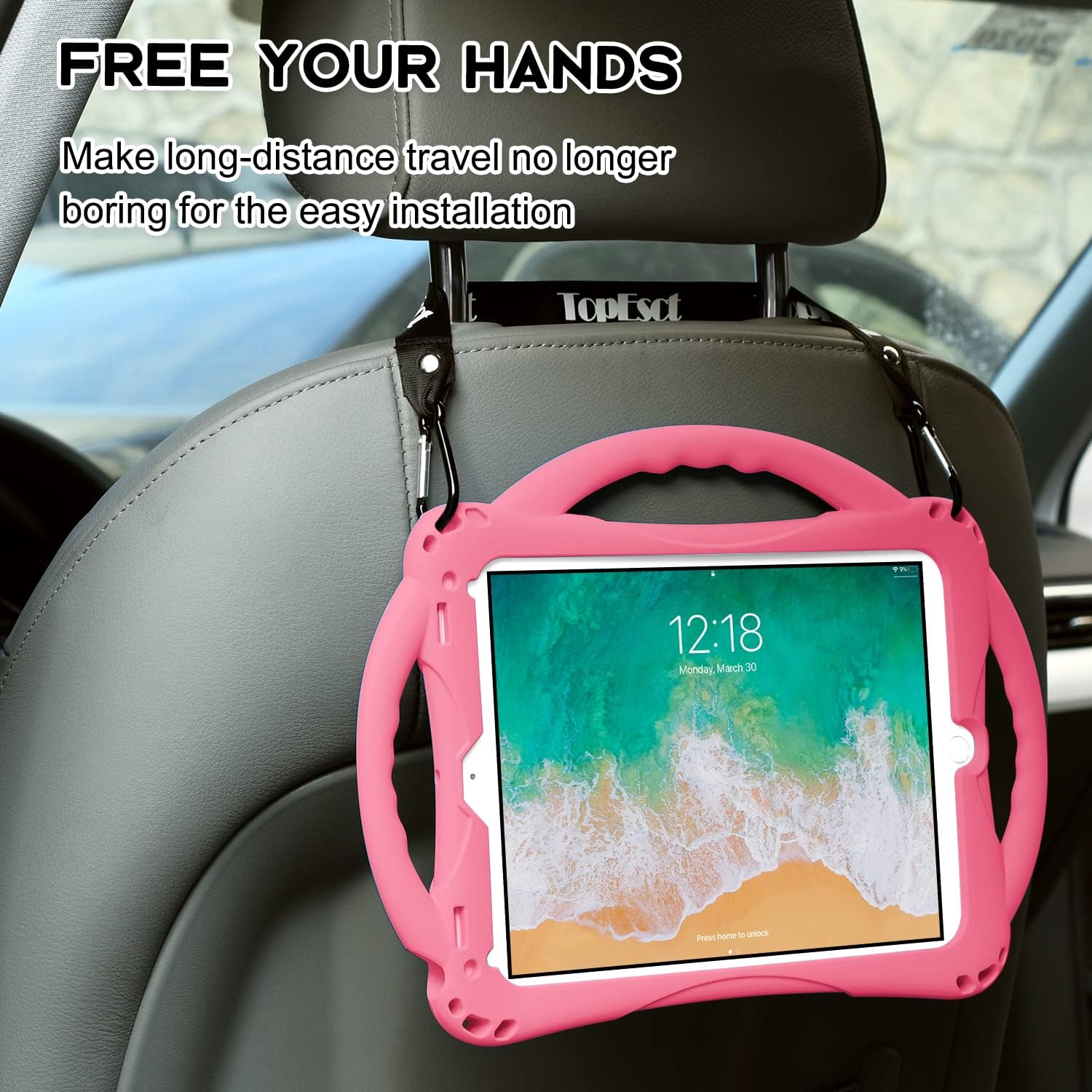Detalle 2 de TopEsct Kids Case for 9.7-inch iPads (6th/5th Gen, Air 1st/2nd Gen, Pro 2016) with Built-in Kickstand, Handle and Strap – Pink
