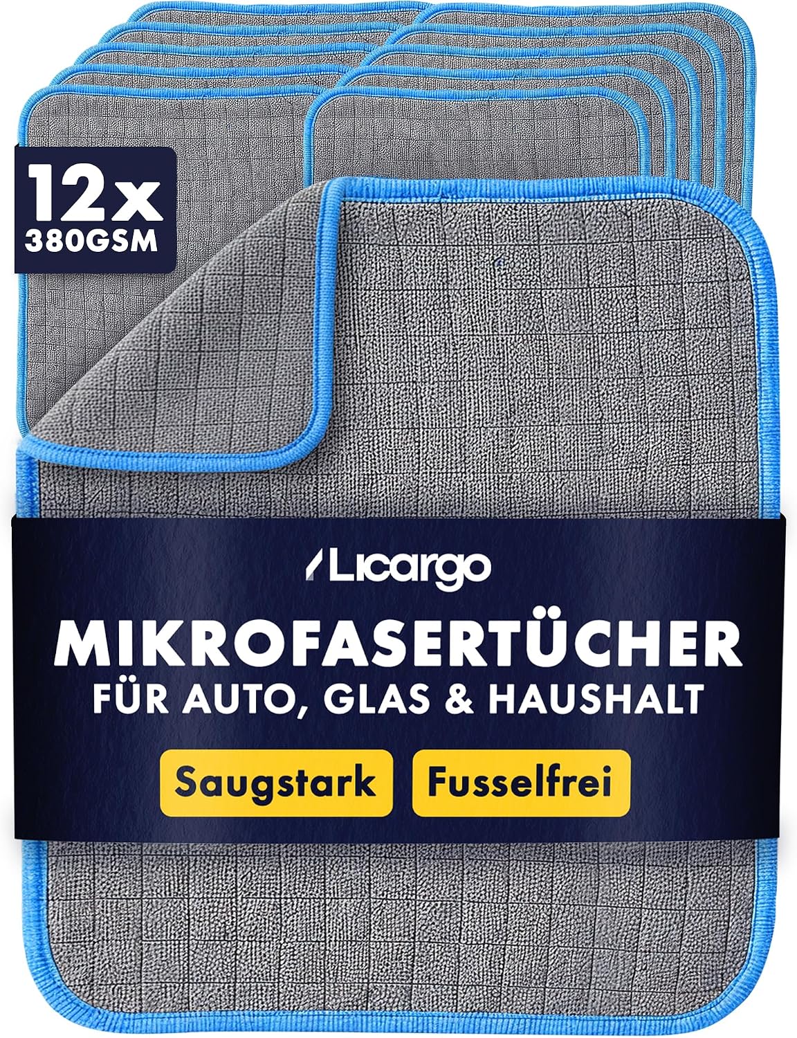 Detalle de LICARGO Mikrofasertücher Auto 12er Set – fusselfrei, saugstark und lackschonend (380 GSM)