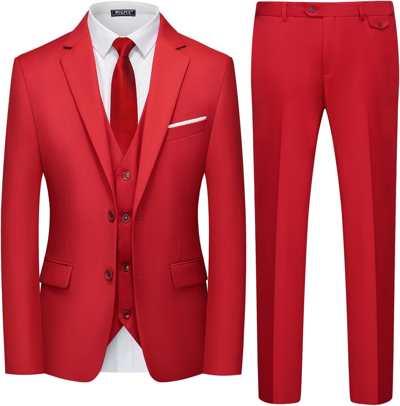 Detalle de WULFUL Men’s 3-Piece Slim Fit Suit Set (Two-Button Blazer, Vest, Pants)