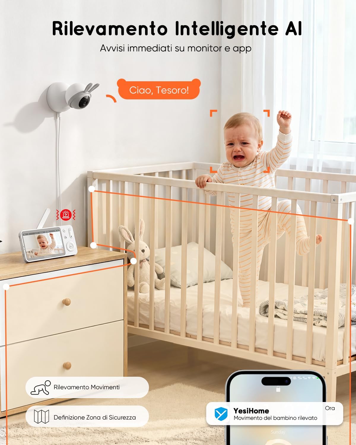 Thumbnail 6 de YESIMOM Baby Monitor versione aggiornata 2K con schermo IPS da 5" e controllo app, PTZ 360°