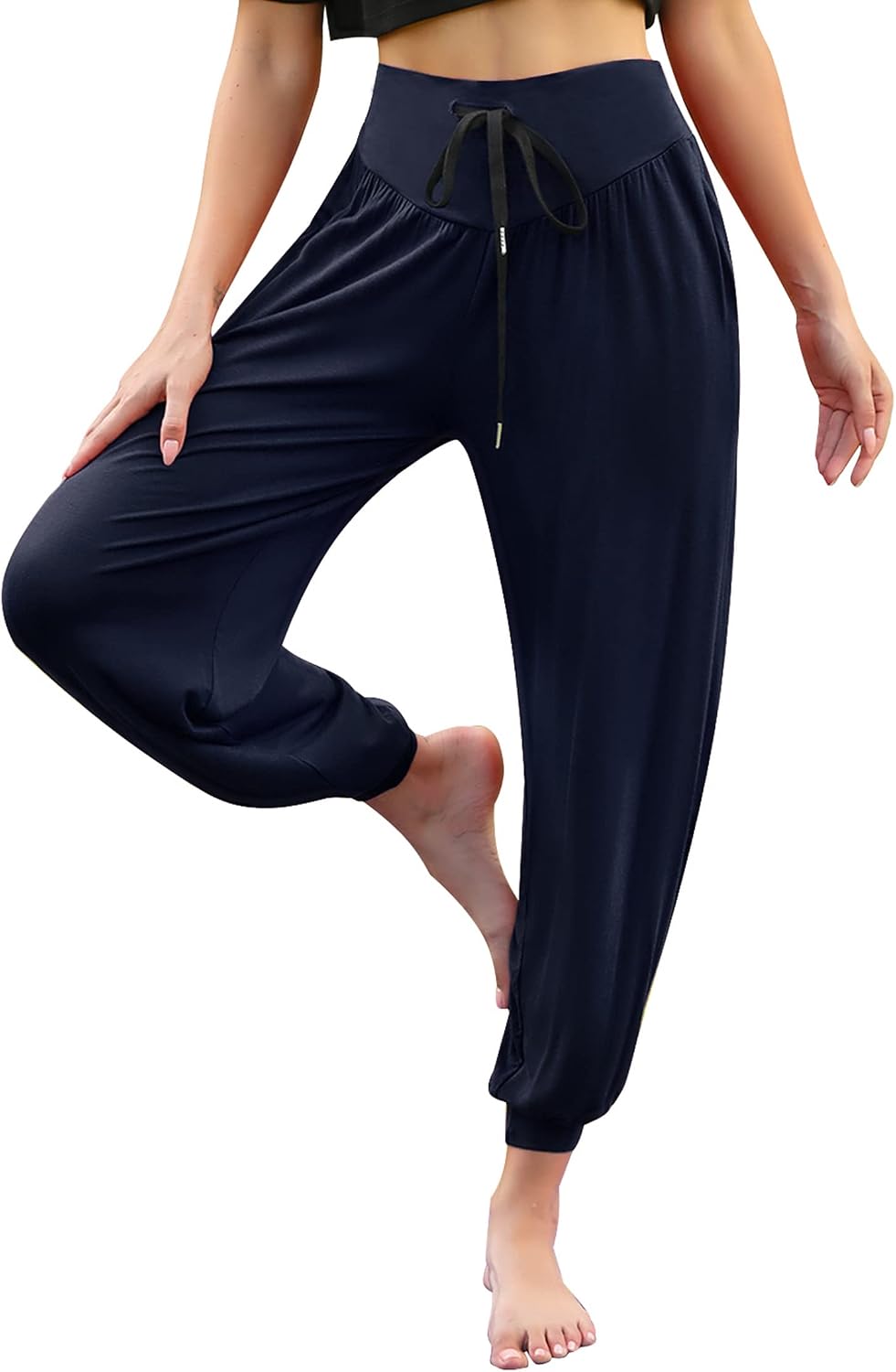 Detalle de Terecey Pantalon Sarouel Femme Sport Taille Haute Bouffant – Yoga, Pilates, Fitness