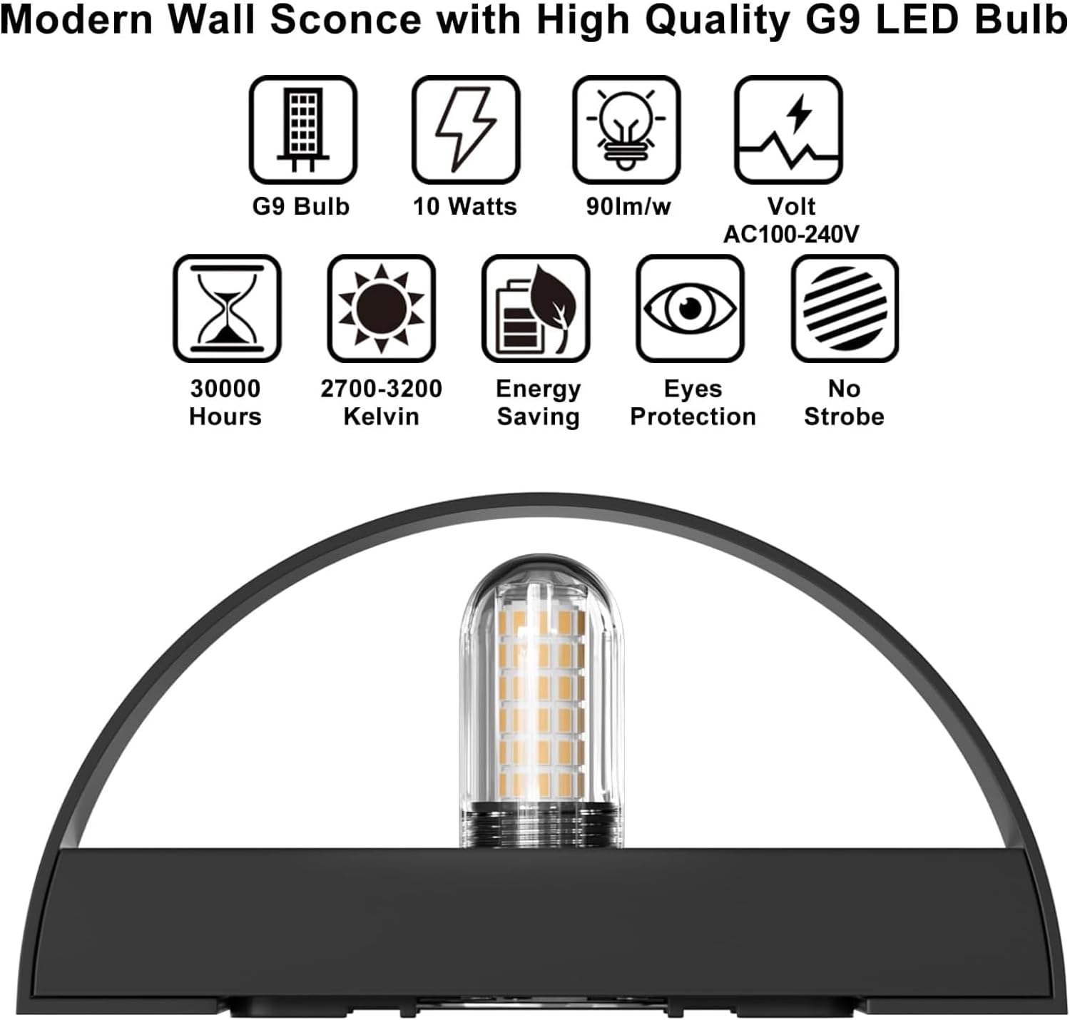Thumbnail 4 de ChangM G9-5730-75LED Wall Sconce, Black 10W Up-and-Down LED, 3000K