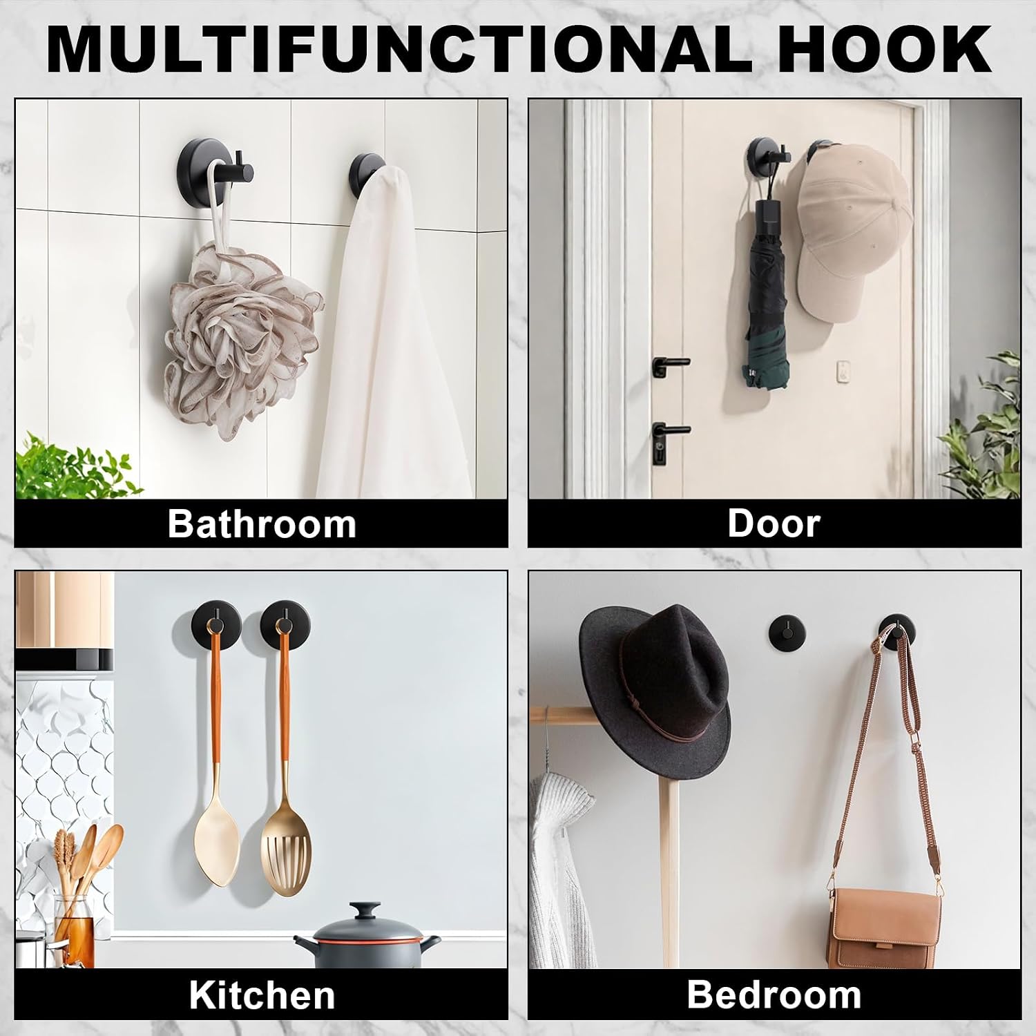 Thumbnail 6 de Dntorx Suction Cup Hooks (4 Pack) – Black stainless-steel towel, robe & bath accessory hooks