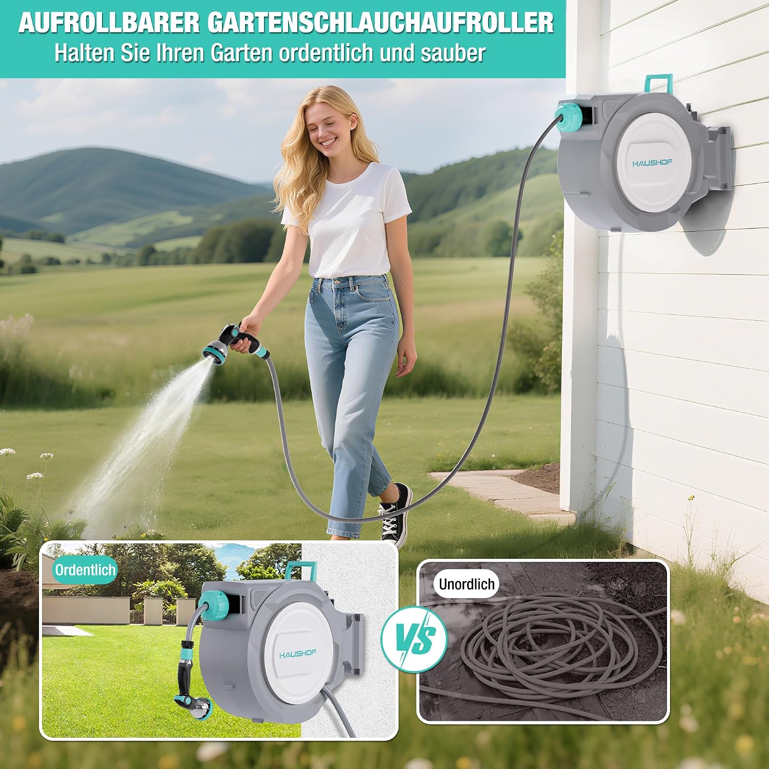 Detalle 2 de HAUSHOF Schlauchtrommel 30+2 m für Garten