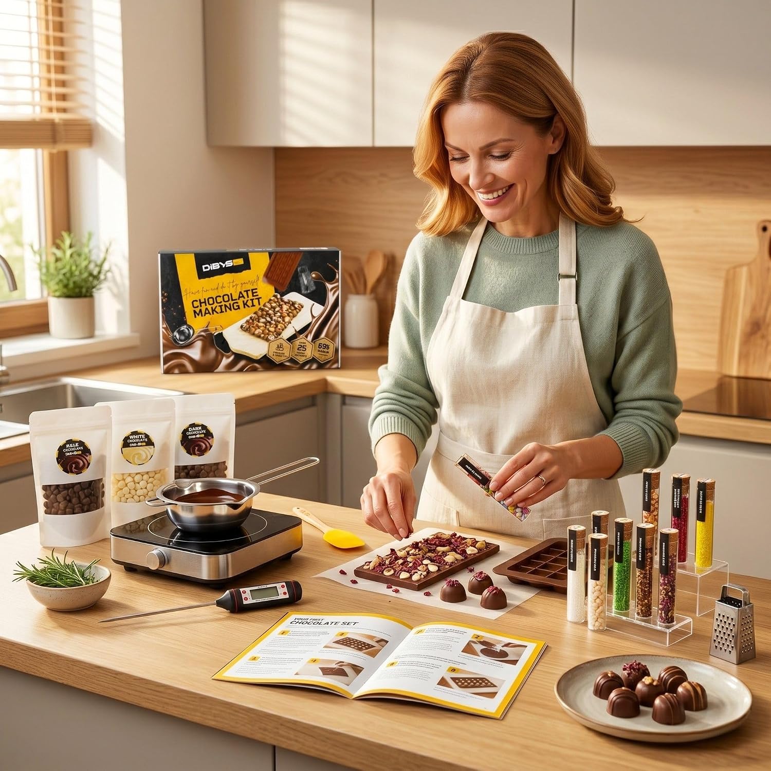 Thumbnail 1 de DIBYS DIY-Set Pralinen zum selber machen – Schokoladen-Kit mit natürlichen Zutaten & 12 Toppings
