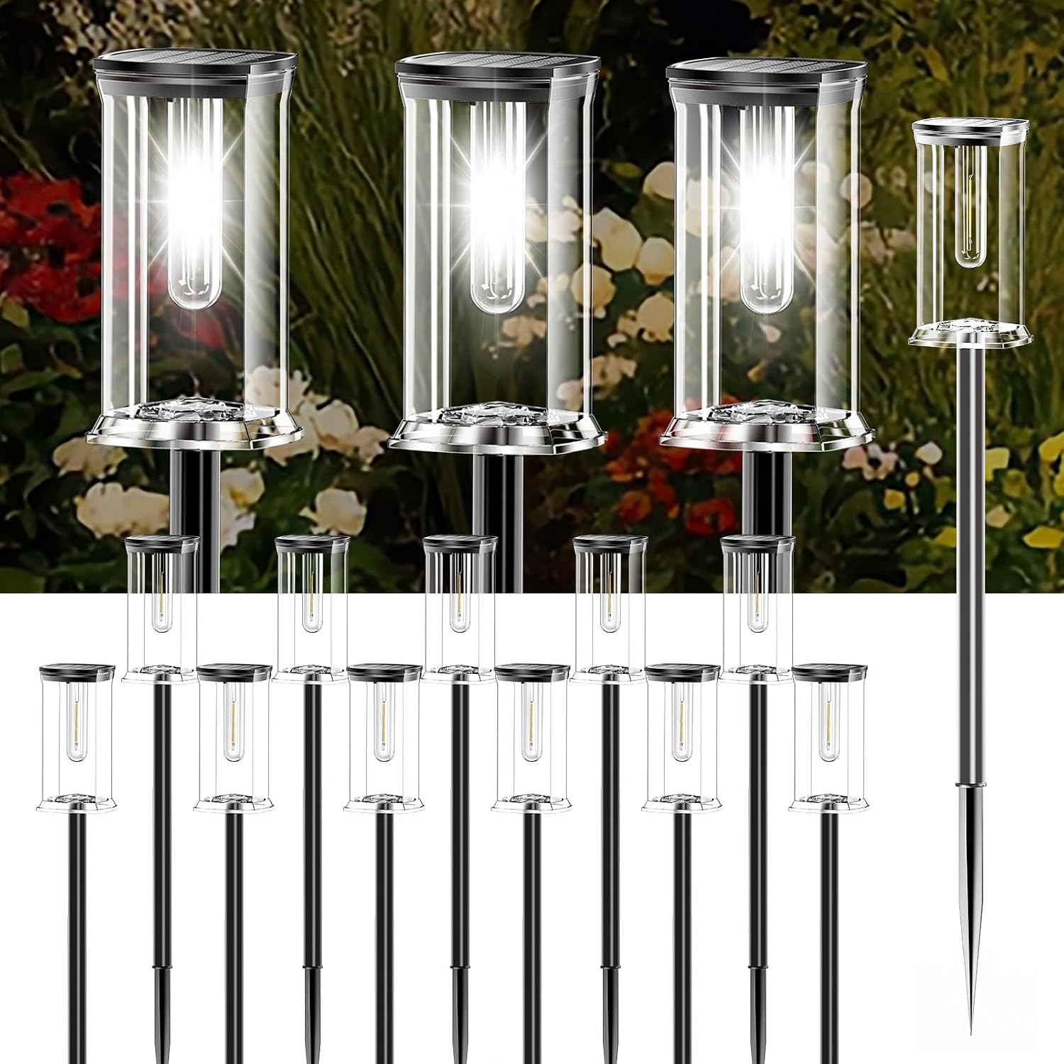 Detalle de SOLARBABY - 12 Luci Solari da Giardino Esterno LED Bianco Freddo, IP65, Accensione Automatica