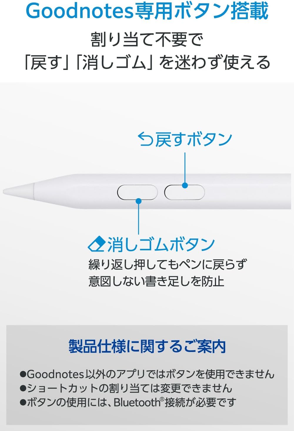 Detalle de エレコム P-TPACSTAP14WWH iPad専用タッチペン、Goodnotesボタン・急速充電・傾き検知