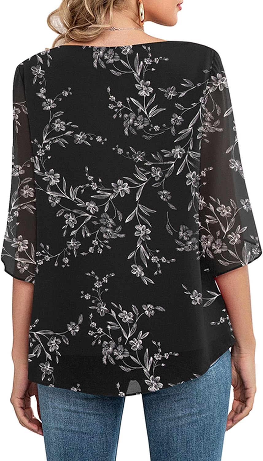 Detalle 2 de Neineiwu Chiffon Tunika Loose Fit 3/4-Ärmel