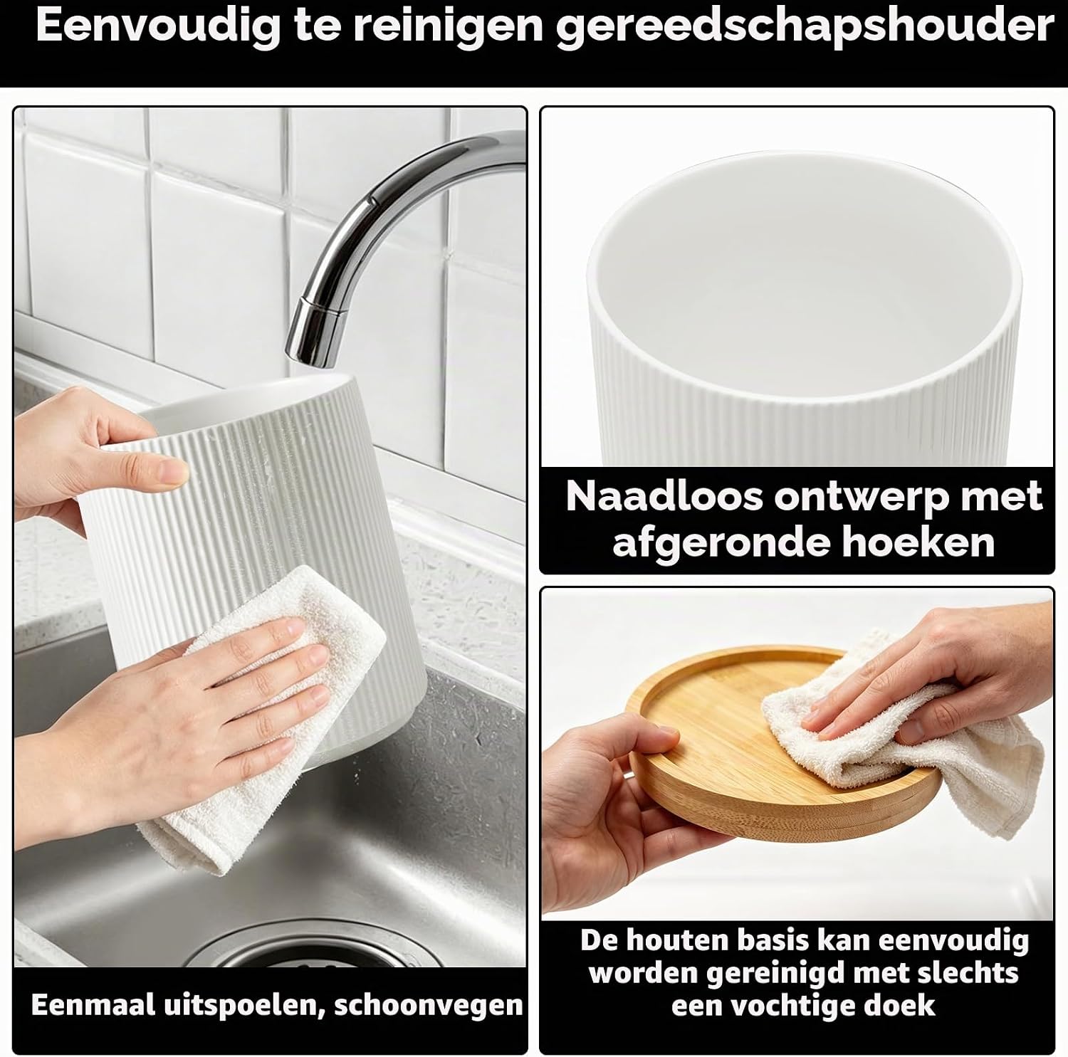 Detalle 2 de wishfly Porte-ustensiles Pivotant à 360° keramische keukengereihouder met houten voet