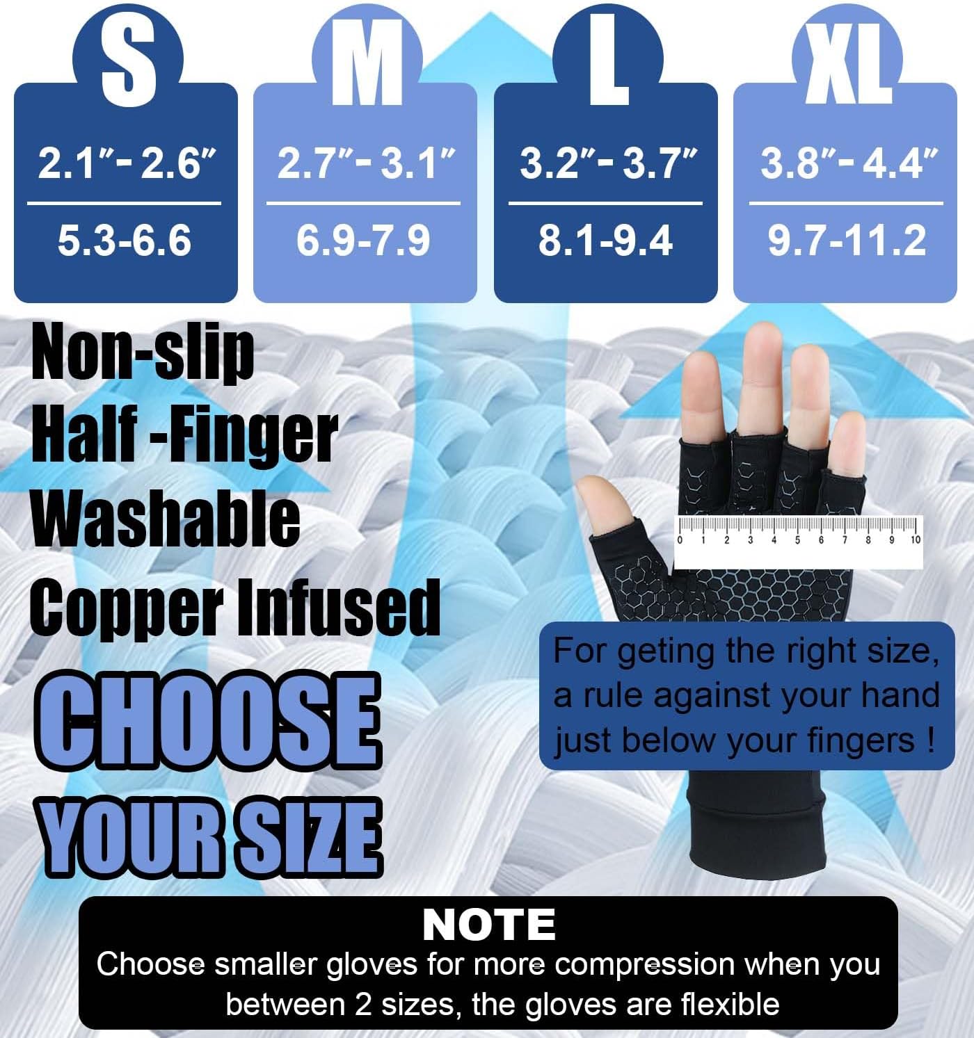 Detalle 2 de Gorbgle X-Large Copper-Infused Fingerless Compression Gloves, Black, 2 Pairs