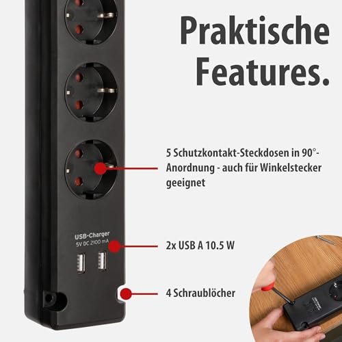 Detalle de Brennenstuhl Bremounta Steckdosenleiste 5-Fach mit USB-Ladefunktion