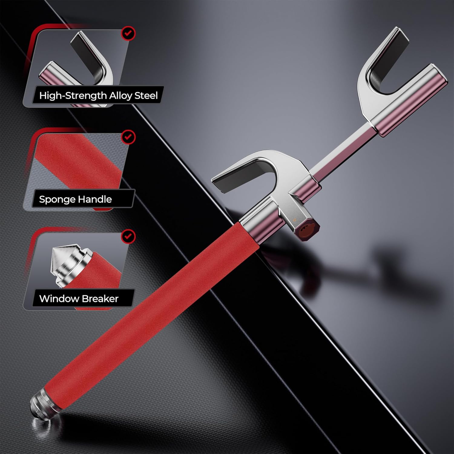 Detalle 2 de SURDOCA Multifunction Steering Wheel Lock – High Security Wheel Lock with Window Breaker