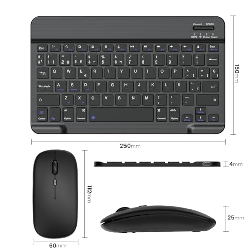 Detalle de Cimetech teclado y ratón inalámbrico Bluetooth ultrafino ergonómico (QWERTY español) con batería recargable