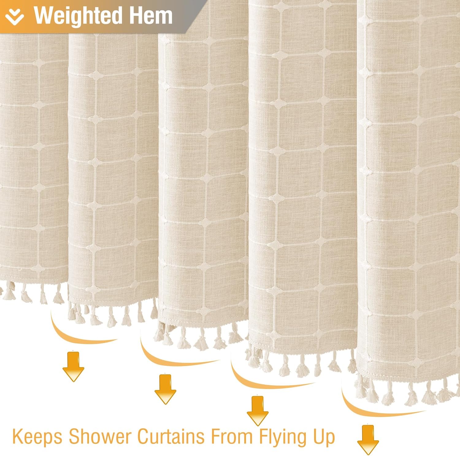 Thumbnail 5 de BTTN Extra Long Boho Linen Blend Shower Curtain (72x96 Inch) with Plastic Hooks – Cream/Beige