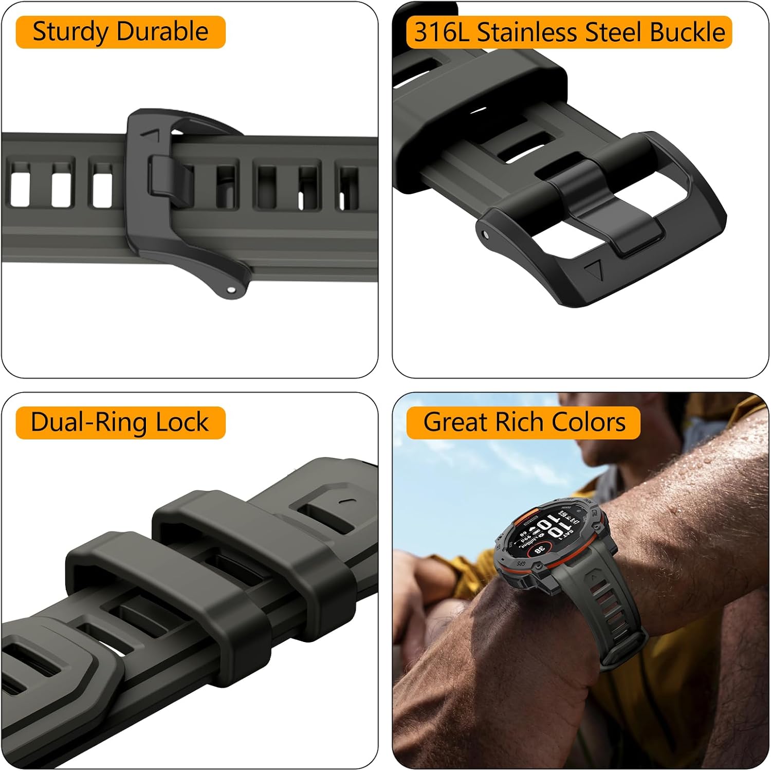 Detalle 2 de OVERSTEP Silicone 26mm Replacement Band for Garmin Instinct 3 50mm