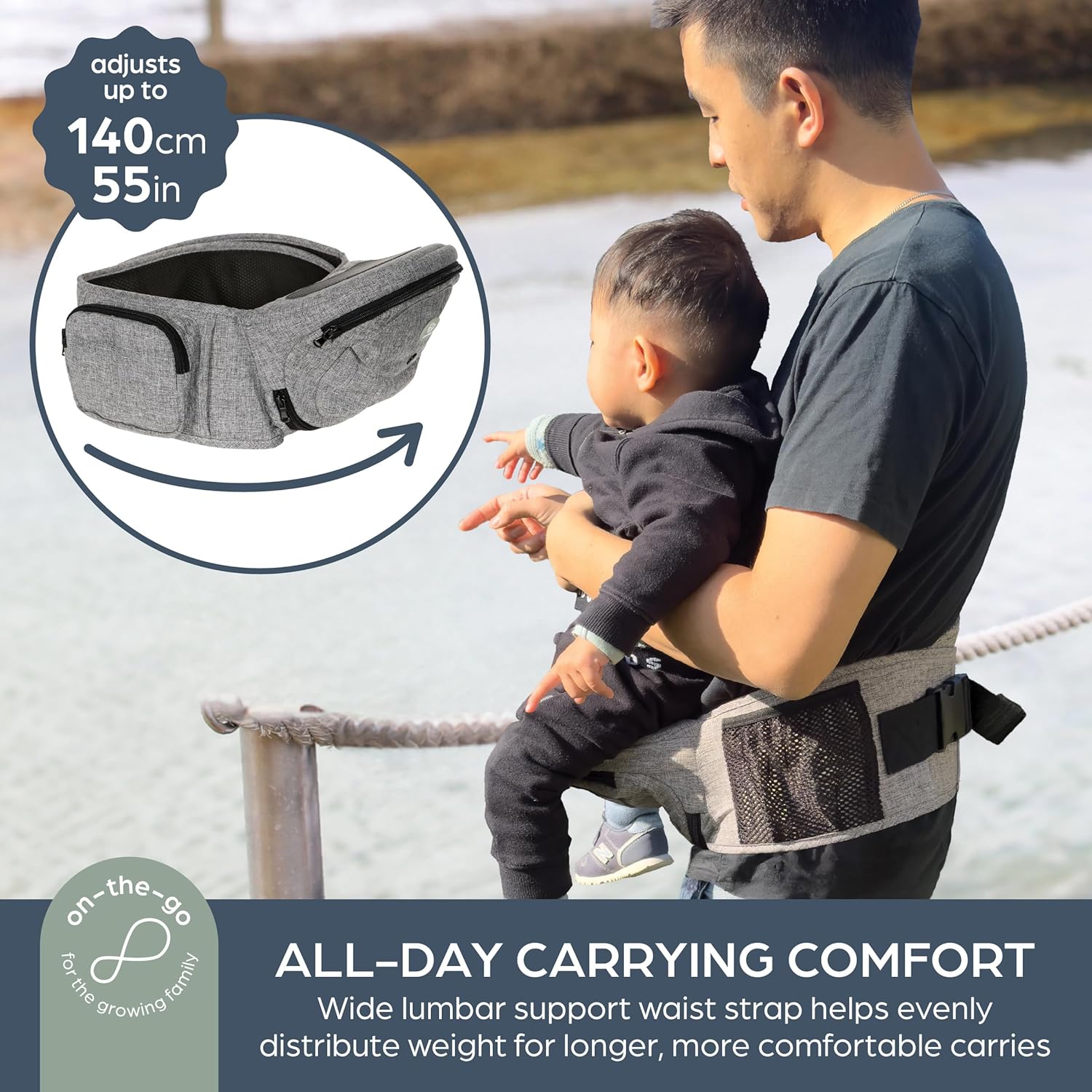 Thumbnail 4 de Dreambaby Up & Go Baby Hip Seat Carrier – lightweight toddler carrier with storage pockets
