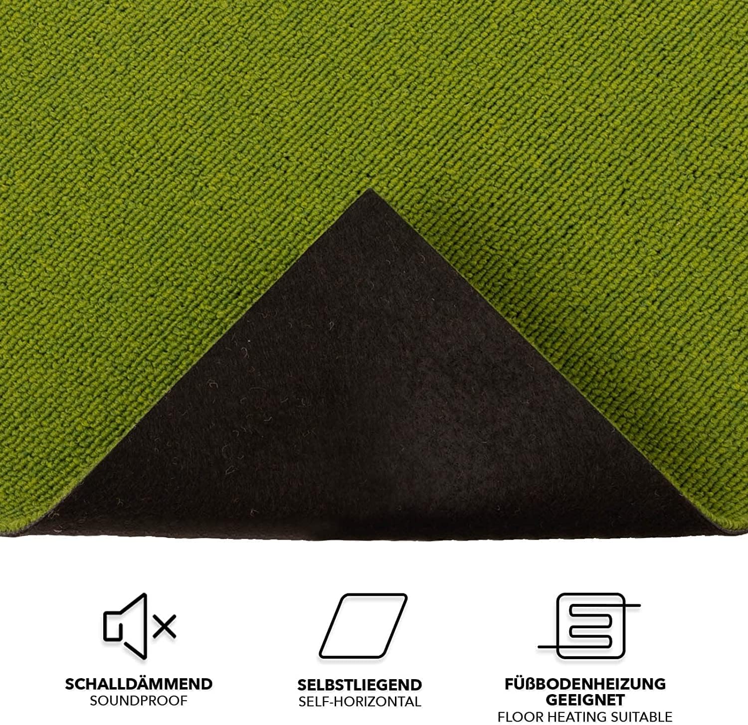 Detalle de KARAT Teppichfliesen Moskau 50×50 cm – 48 Stk. Selbstliegend, 12 m², grün