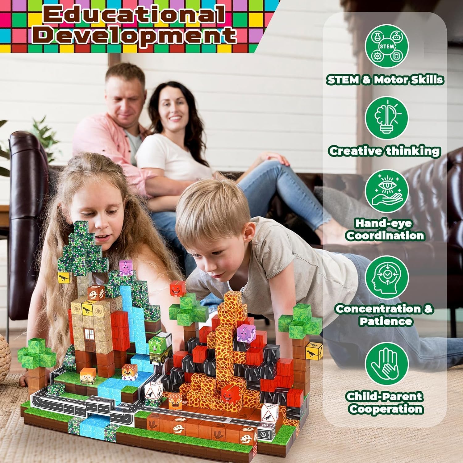 Thumbnail 5 de Construction magnétique Enfant – Ensemble de 100 cubes magnétiques pour un univers dinosaure préhistorique